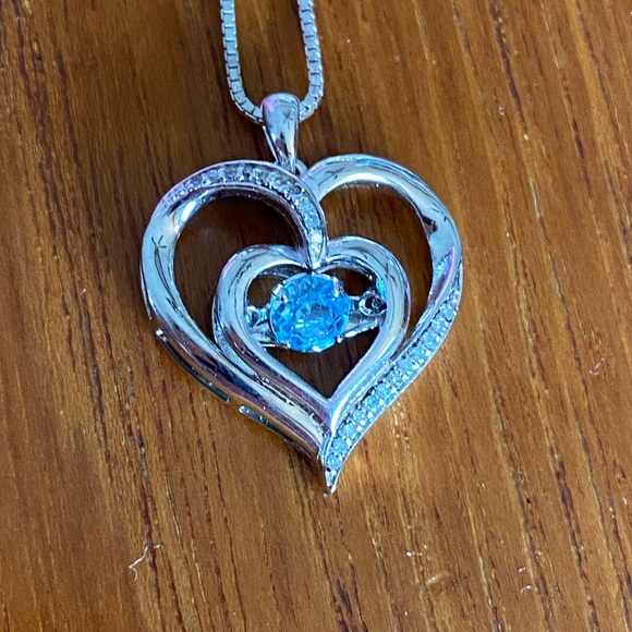 Silver and Blue Heart Necklace with Gemstone